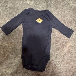 Navy Blue Baby Onesie with Bear Patch